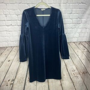 Madewell Womens XXS Navy Blue Velvet Balloon Sleeve Shift Dress LKNW